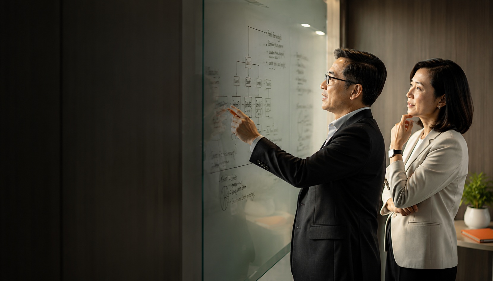 HR consultation Indonesia — People Profilers senior HR consultant working through audit findings and C&B strategy at a whiteboard